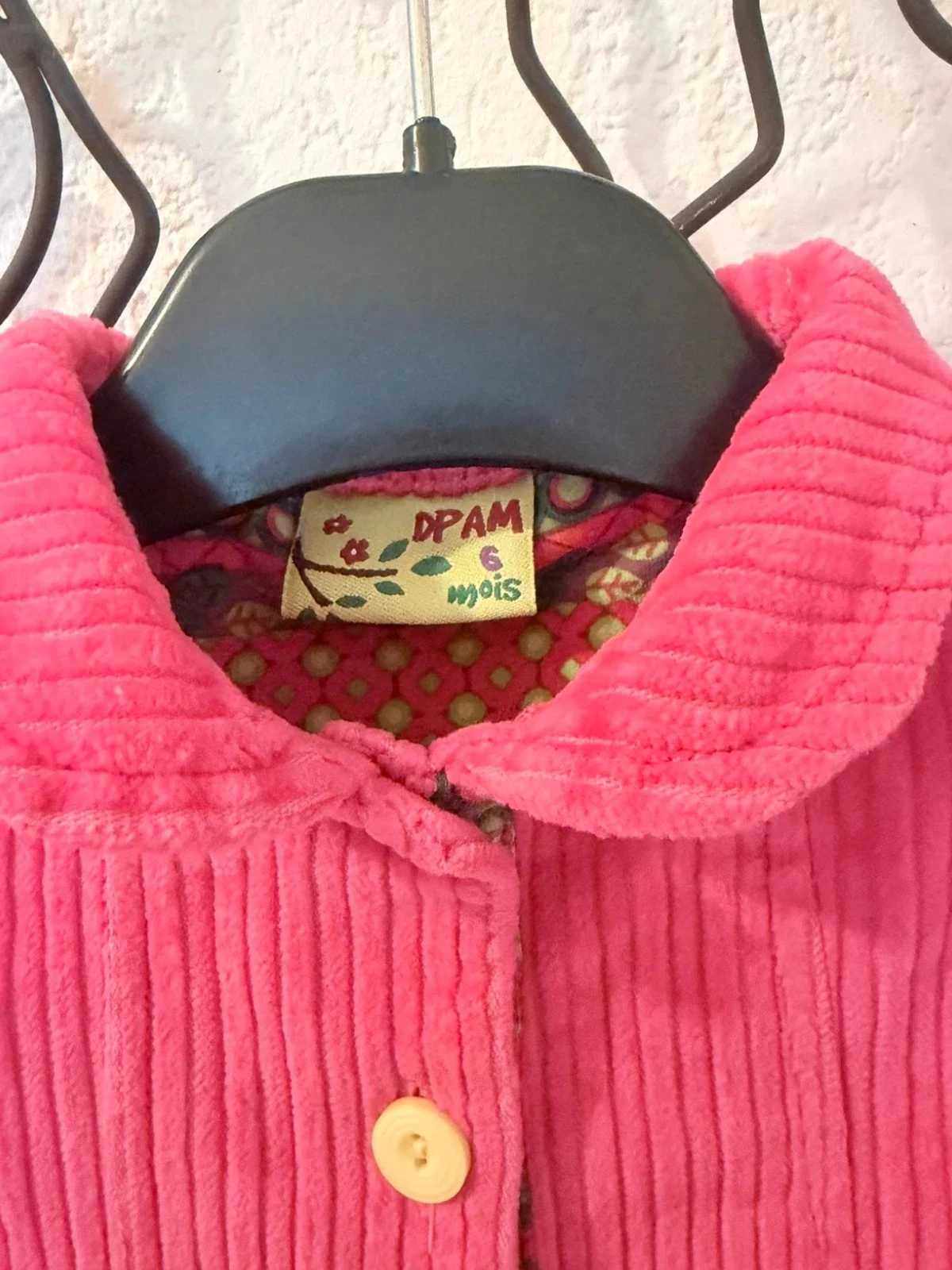 Vestido trapecio de terciopelo costilla fucsia y bordados de pájaros - DPAM - 6 meses – photo 4